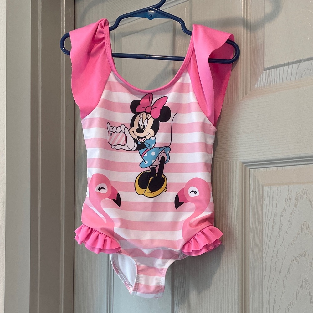 Disney Pink and White Minnie Mouse Kids Swim One Piece